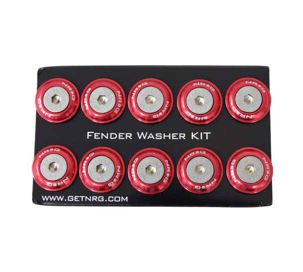 NRG Fender Washer Kit w/Rivets For Plastic (Red) - Set of 10 FW-100RD