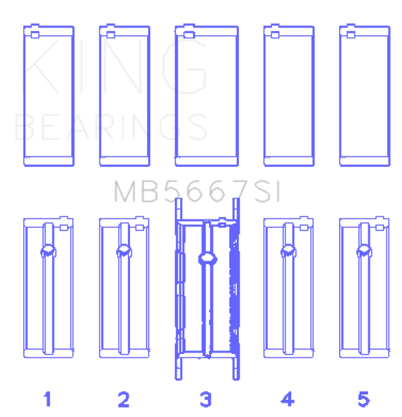 King Mini W10B16A/W11B16A (Size 0.25) Silicon Bi-Metal Aluminum Main Bearing Set MB5667SI0.25