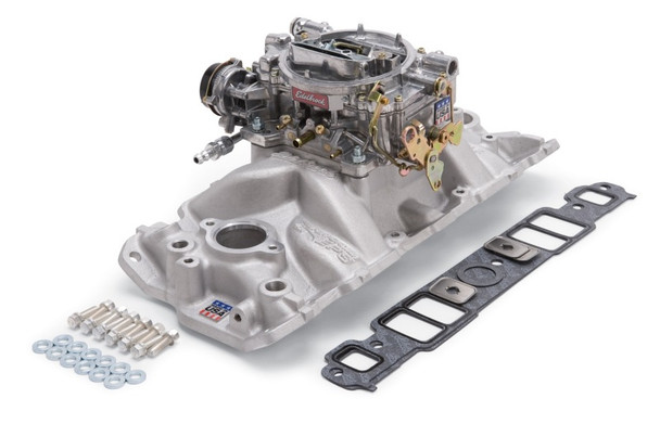 Edelbrock Manifold And Carb Kit Performer Eps Small Block Chevrolet 1957-1986 Natural Finish 2021