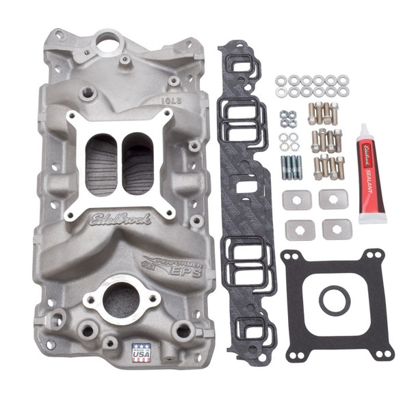 Edelbrock Manifold w/ Installation Kit Performer Eps SBC 1957-1986 Natural Finish 2040