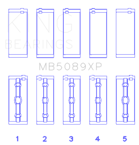 King Toyota 1RZ / 2RZ / 3RZ Crankshaft Main Bearing Set (Set of 5) MB5089XP