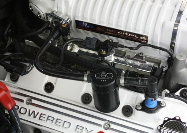 J&L 07-14 Ford Mustang GT500 Passenger Side Oil Separator 3.0 - Black Anodized 3012P-B