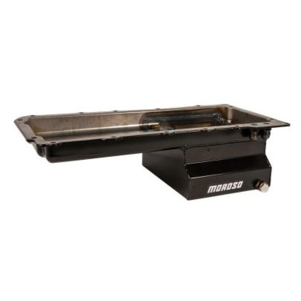 Moroso GM LS Swap (w/Rear Sump & Two -10An Fittings) Wet Sump 7qt 6in Baffled Steel Oil Pan - Black 20140