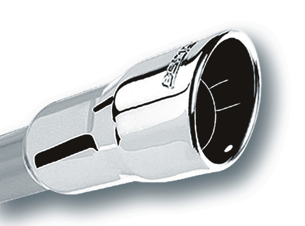 Borla 2.25in Inlet 3.5in Round Rolled Angle Cut Intercooled Outlet x 6.5in Long Embossed Tip 20237