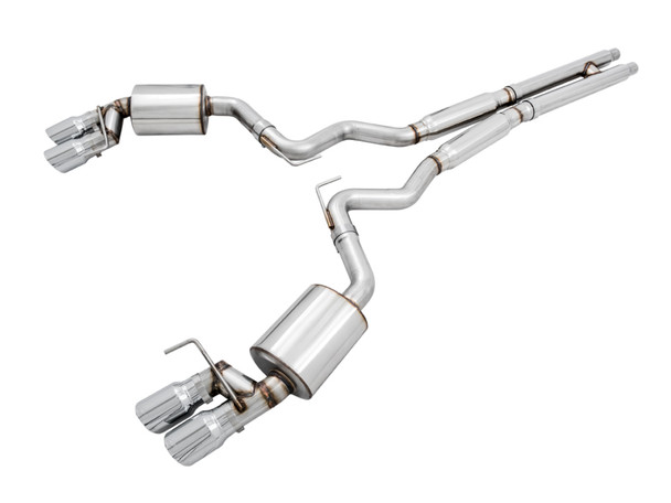 AWE Tuning 2018+ Ford Mustang GT (S550) Cat-back Exhaust - Touring Edition (Quad Chrome Silver Tips) 3015-42102