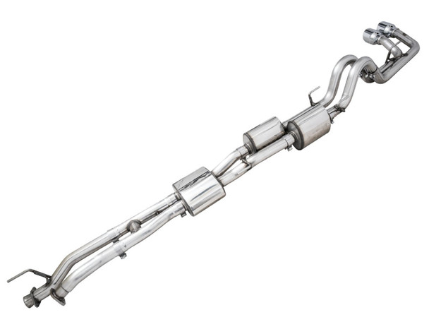 AWE 16-22 Toyota Tacoma 0FG Catback Exhaust w/ BashGuard - Dual Chrome Silver Tips 3015-32826