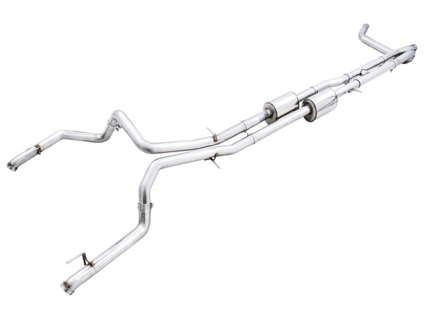 AWE Tuning 22-23 GMC Sierra 1500 AT4X 6.2L 0FG Catback Split Dual (Flat Bumper) - Bashguard(No Tips) 3015-31972