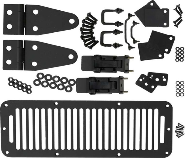 Kentrol 78-95 Jeep CJ/Wrangler YJ Hood Kit With TJ Style Hood Catch - Powdercoat Black 50570