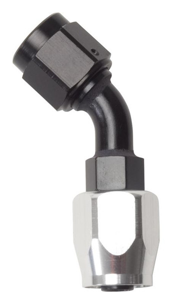 Russell Performance -10 AN Black/Silver 45 Degree Full Flow Hose End 610113