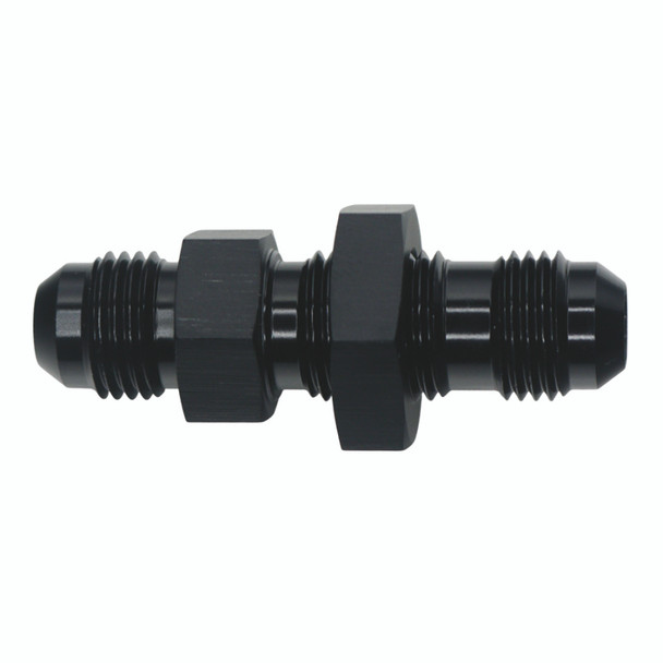 DeatschWerks 6AN Male Flare to 6AN Male Flare Bulkhead Adapter (Incl Nut) - Anodized Matte Black 6-02-0708-B