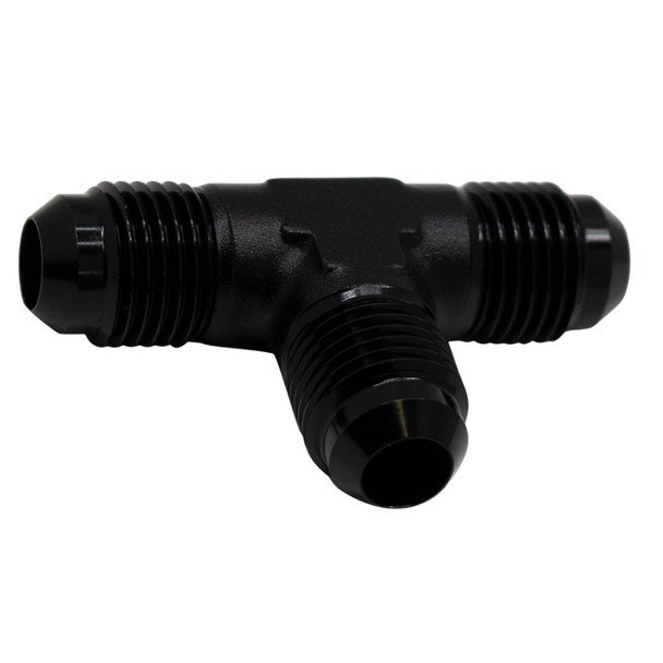 DeatschWerks 6AN Male Flare to 6AN Male Flare to 6AN Male Flare Tee Fitting - Anodized Matte Black 6-02-0721-B