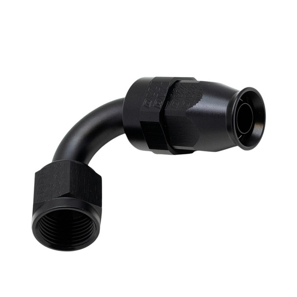 DeatschWerks 8 AN Female Flare Swivel 120-Degree Hose End PTFE - Anodized Matte Black 6-02-0875-B