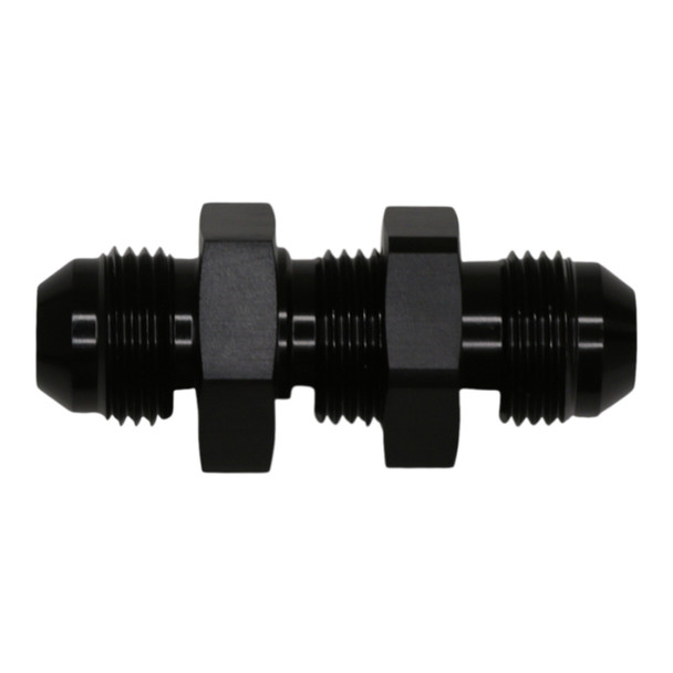 DeatschWerks 8AN Male Flare to 8AN Male Flare Bulkhead Adapter (Incl Nut) - Anodized Matte Black 6-02-0709-B
