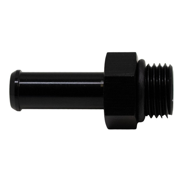 DeatschWerks 6AN ORB Male to 3/8in Male Barb Fitting (Incl O-Ring) - Anodized Matte Black 6-02-0504-B