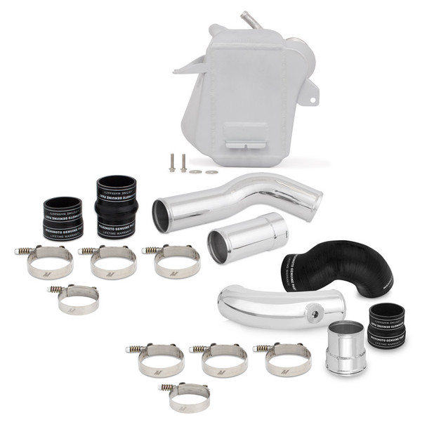 Mishimoto 11-16 Ford 6.7L Powerstroke Air-To-Water Intercooler Kit - Wrinkle Silverw/ Polished Pipes MMINT-F2D-11KSLP