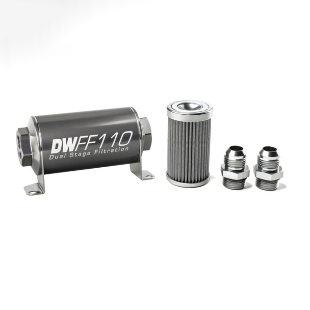 DeatschWerks Stainless Steel 10AN 100 Micron Universal Inline Fuel Filter Housing Kit (110mm) 8-03-110-100K-10