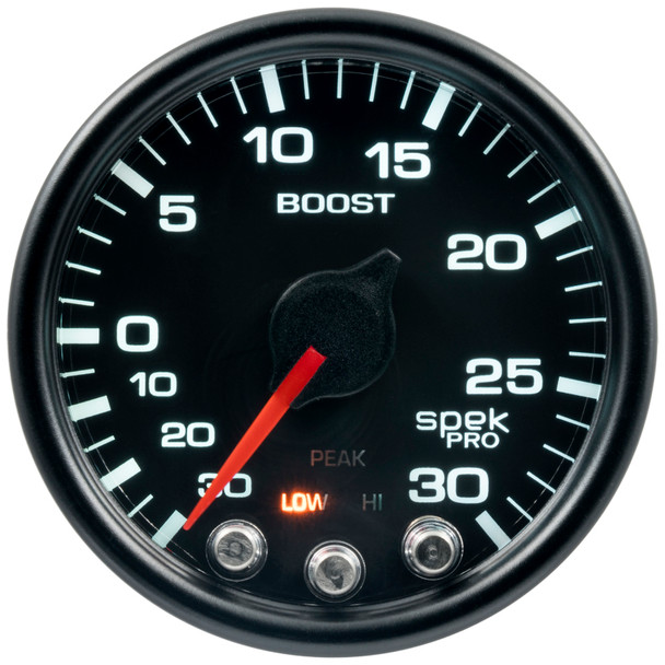 Autometer Spek-Pro Gauge Vac/Boost 2 1/16in 30Inhg-30psi Stepper Motor W/Peak & Warn Black/Black P30232