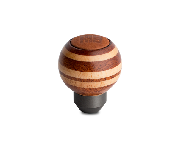 Momo Targa Heritage Shift Knob - Round Wood, Layered Mahogany and Beechwood, Leather Insert Top TARMAG