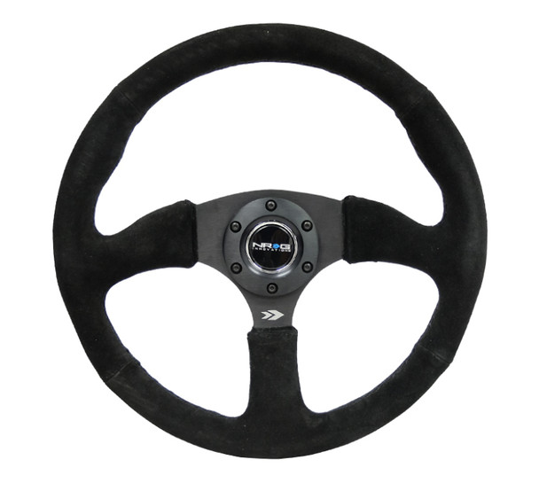 NRG Reinforced Steering Wheel (350mm / 2.5in. Deep) Blk Suede Comfort Grip w/5mm Matte Blk Spokes RST-023MB-S