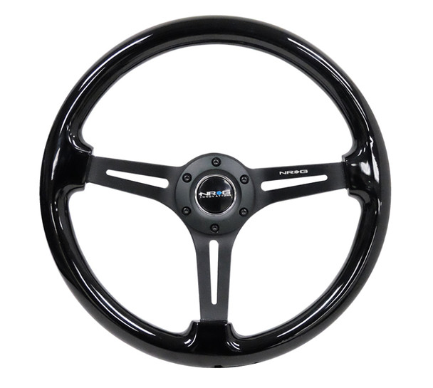 NRG Reinforced Steering Wheel (350mm / 3in. Deep) Blk Wood w/Blk Matte Spoke/Black Center Mark RST-018BK-BK