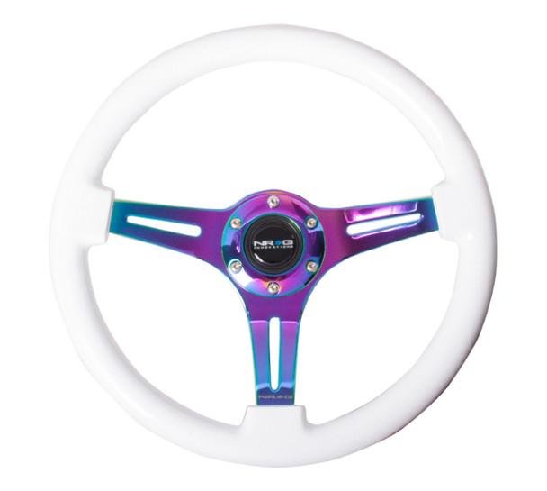 NRG Classic Wood Grain Steering Wheel (350mm) White Paint Grip w/Neochrome 3-Spoke Center ST-015MC-WT