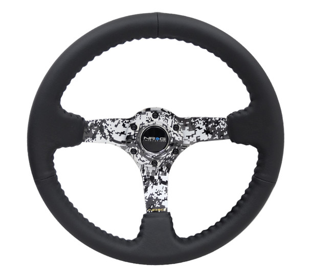 NRG Reinforced Steering Wheel (350mm / 3in. Deep) Blk Leather w/Hydrodipped Digi-Camo Spokes RST-036DC-R