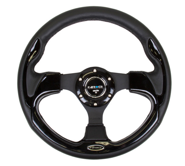 NRG Reinforced Steering Wheel (320mm) Blk w/Gloss Black Trim RST-001BK