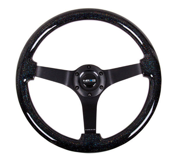 NRG Reinforced Steering Wheel (350mm / 3in Deep) Classic Blk Sparkle Wood Grain w/Blk 3-Spoke Center RST-036BSB-BK
