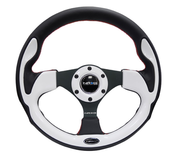 NRG Reinforced Steering Wheel (320mm) Blk w/White Trim & 4mm 3-Spoke RST-001WT