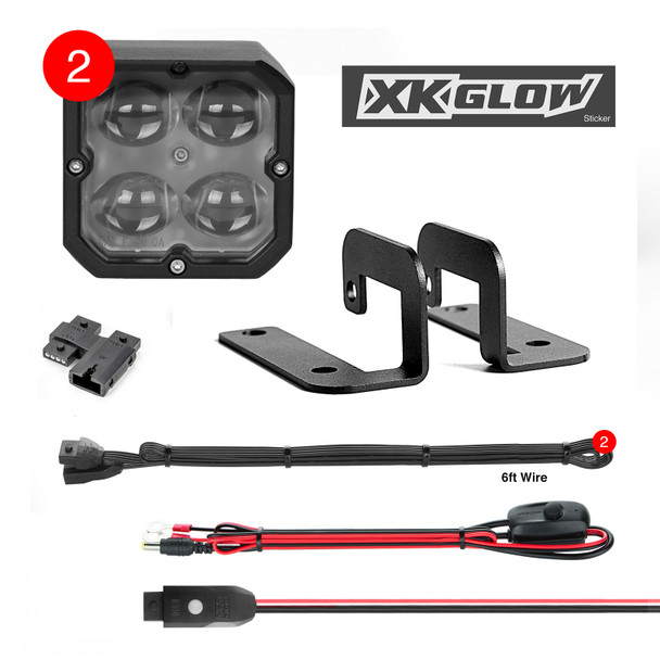 XK Glow XKchrome 20w LED Cube Light w/ RGB Accent Light Kit w/ Controller- Fog Beam 2pc XK065001-FO-KIT