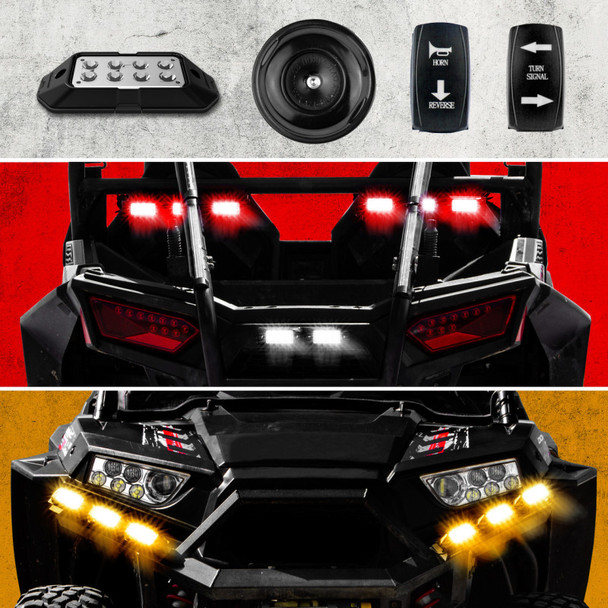 XK Glow ATV UTV Standard DOT Street Legal Conversion Signal/Horn Kit - 2 White 2 Red 2 Amber Pods XK-DT-STA
