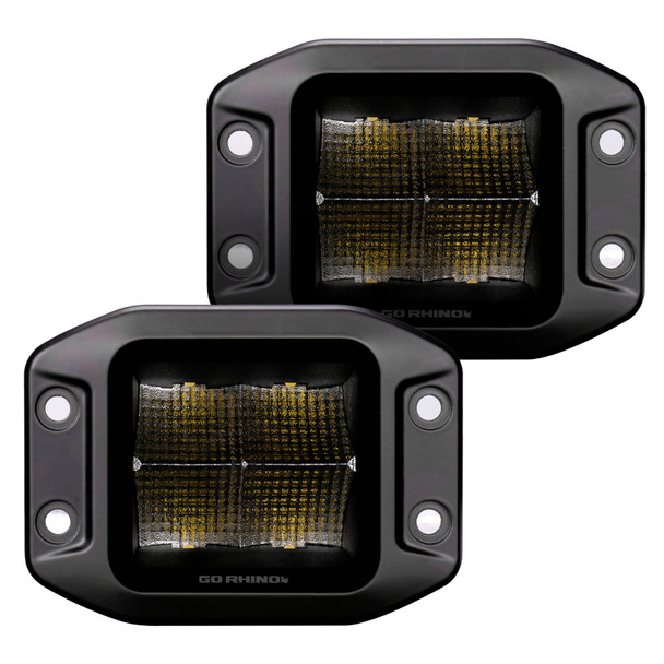 Go Rhino Xplor Blackout Series Cube LED Flood Light Kit (Flush Mount) 3x3 - Blk (Pair) 750400321FCF