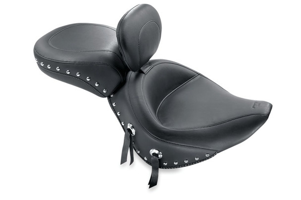 Mustang 84-06 Harley Standard Rear Tire Wide Touring Solo Seat w/Driver Backrest Studs - Black 79120
