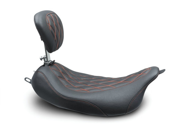 Mustang 08-21 Harley Wide Tripper FL Touring Pass Seat w/ Dr Backrest, Red Diamond Stitch - Black 79727AB