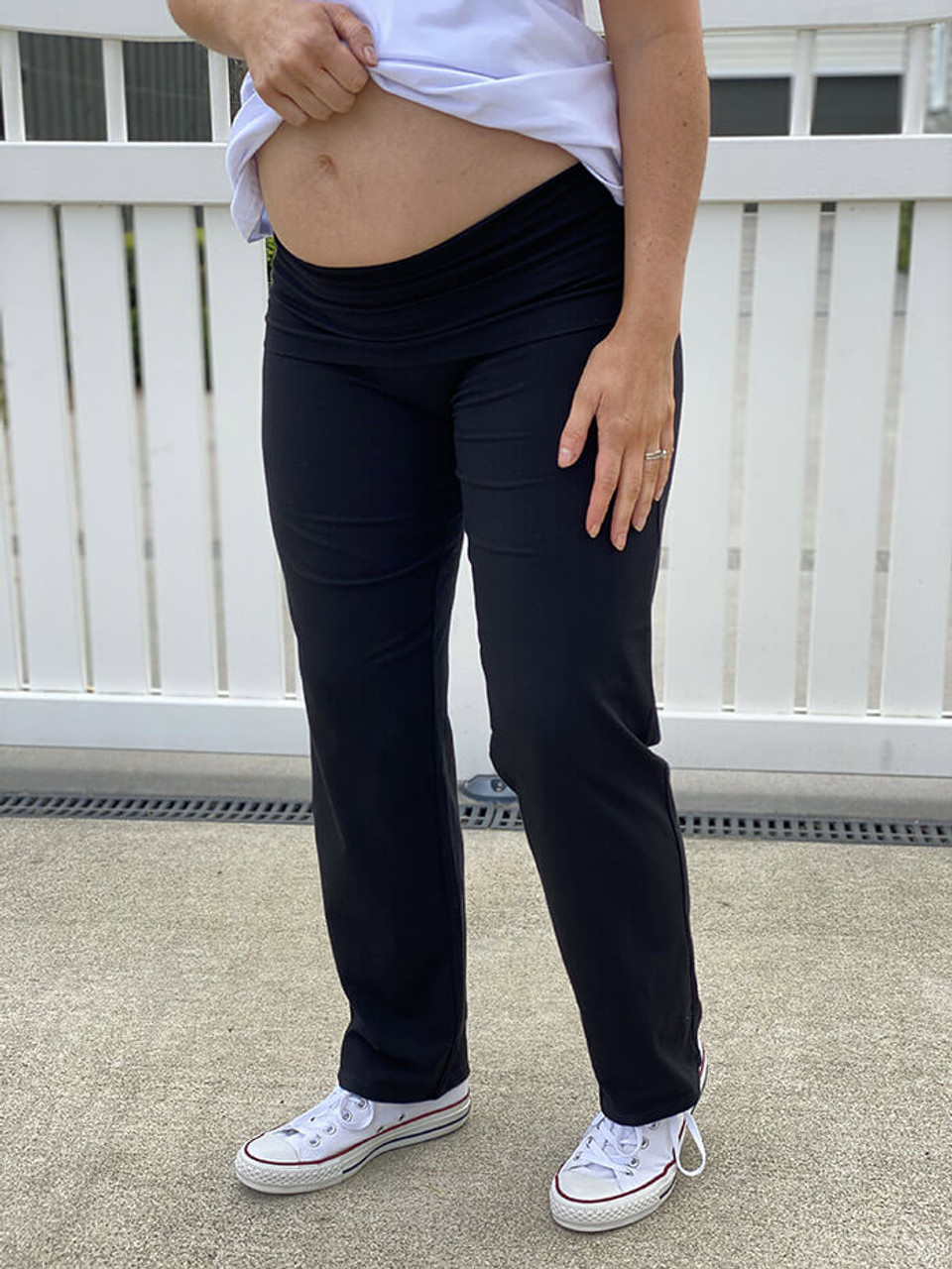 PinkBlush Black Foldover Long Maternity Plus Lounge Pants