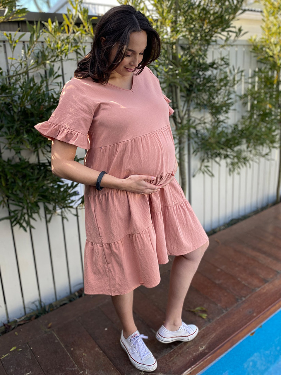 Clarinda multi-way maternity dress in dusky navy Express NZ wide
