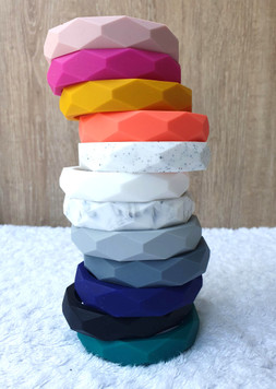 Multi-use silicone teething bangle in Funky Geo style for busy mums