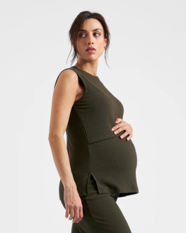 Khaki Rib Tank - Maternity & Breastfeeding Khaki Rib Tank - Maternity & Breastfeeding