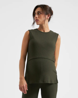 Khaki Rib Tank - Maternity & Breastfeeding Khaki Rib Tank - Maternity & Breastfeeding