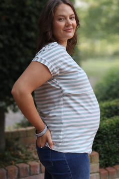 Seafoam green cotton maternity and nursing tee with easy-lift access