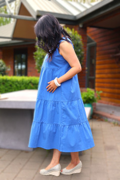 Tiered Midi Dress Blue - Maternity & Breastfeeding