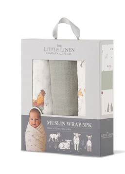 Muslin Wraps 3 pk - Farmyard Lamb