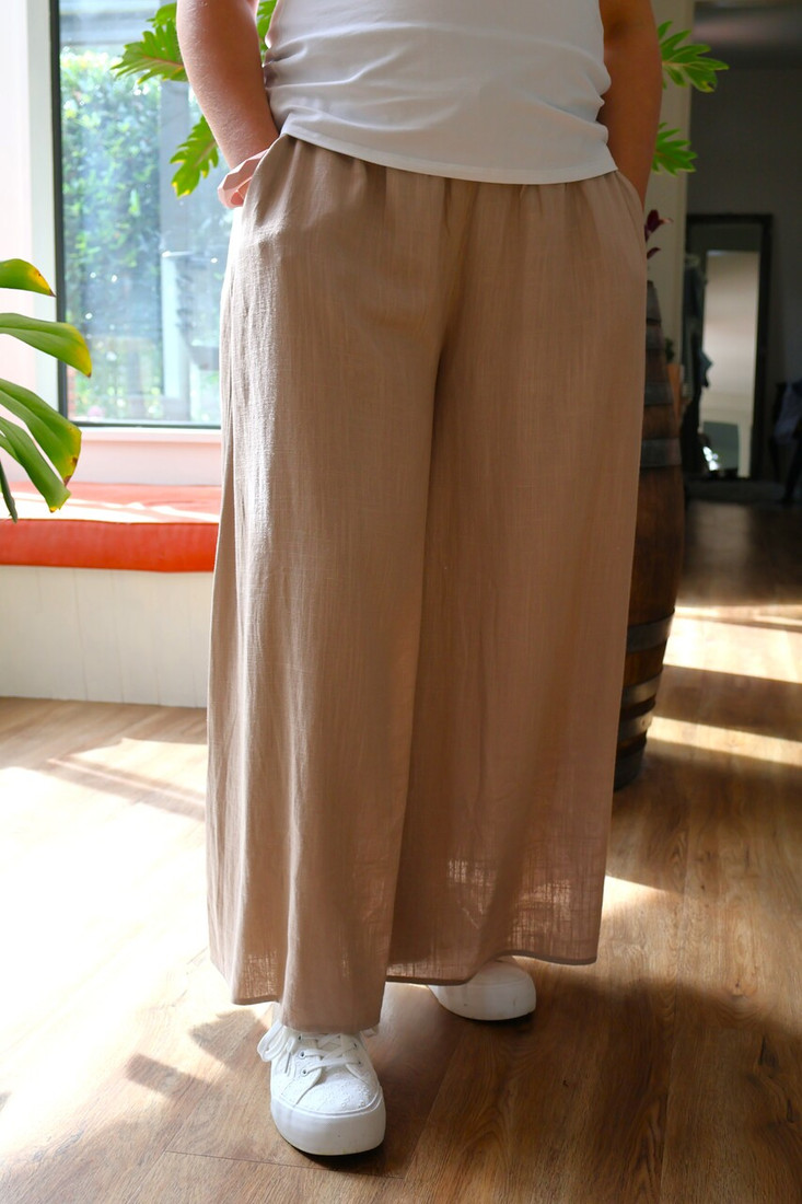 Beige Linen Palazzo Pants
