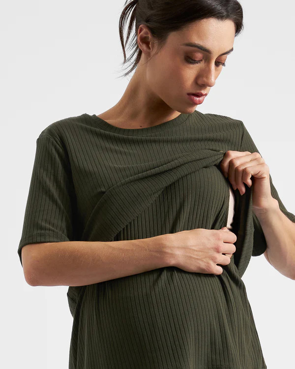 Mike Rib Nursing Top - Khaki