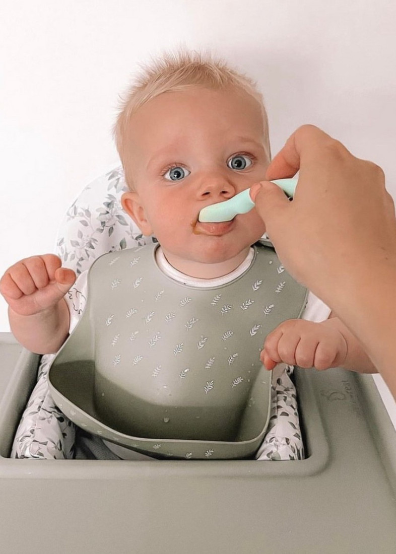 Silicone Bib & Spoon - Olive