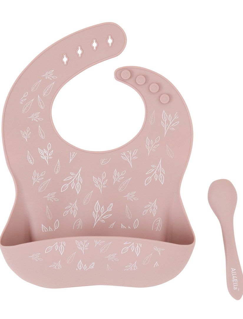 Silicone Bib & Spoon - Pink