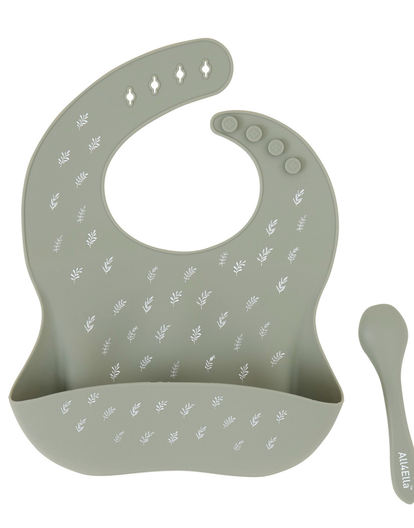 Silicone Bib & Spoon - Sage