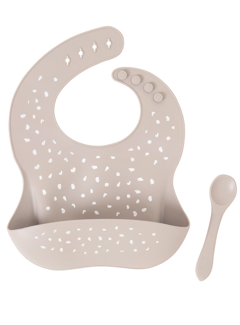 Silicone Bib & Spoon - Stone