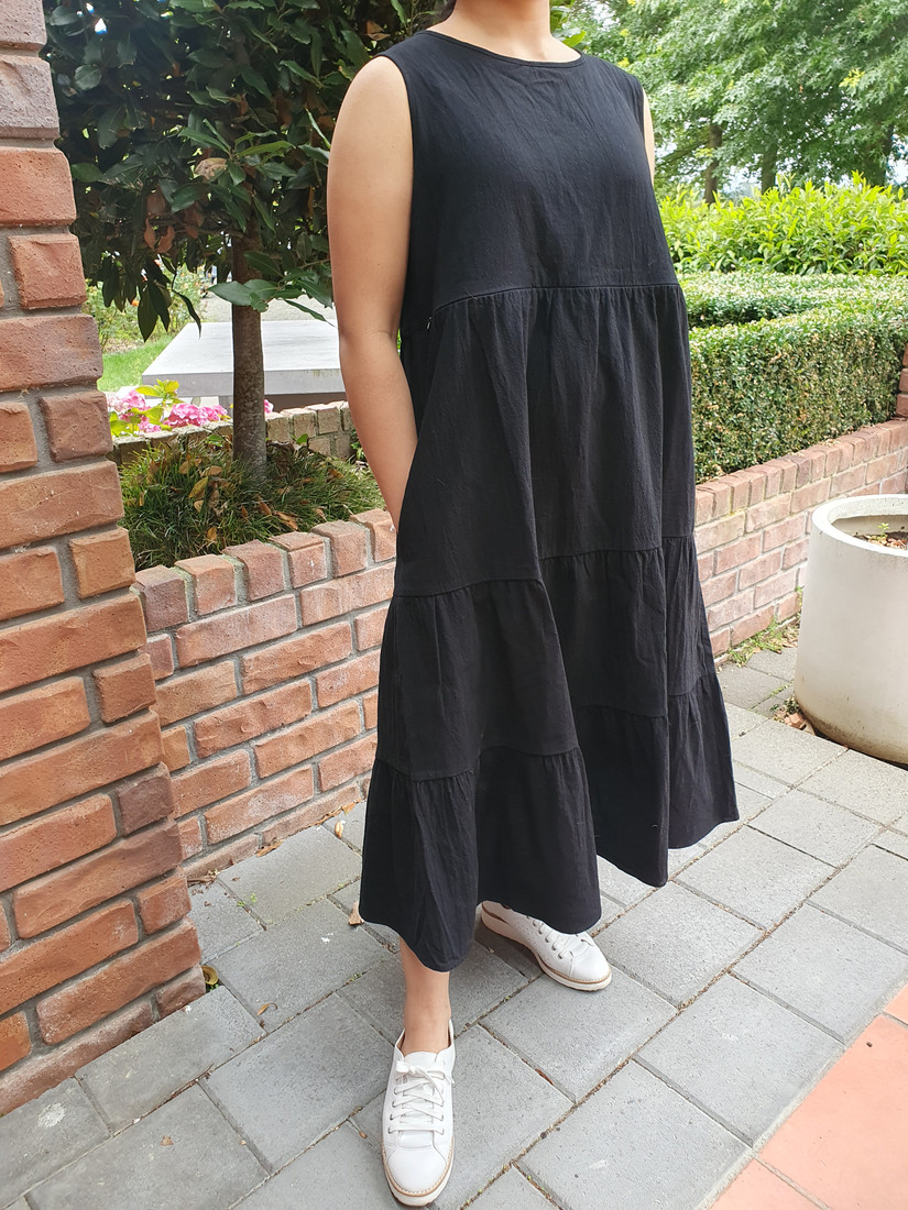 Tiered Midi Dress Black - Maternity & Breastfeeding