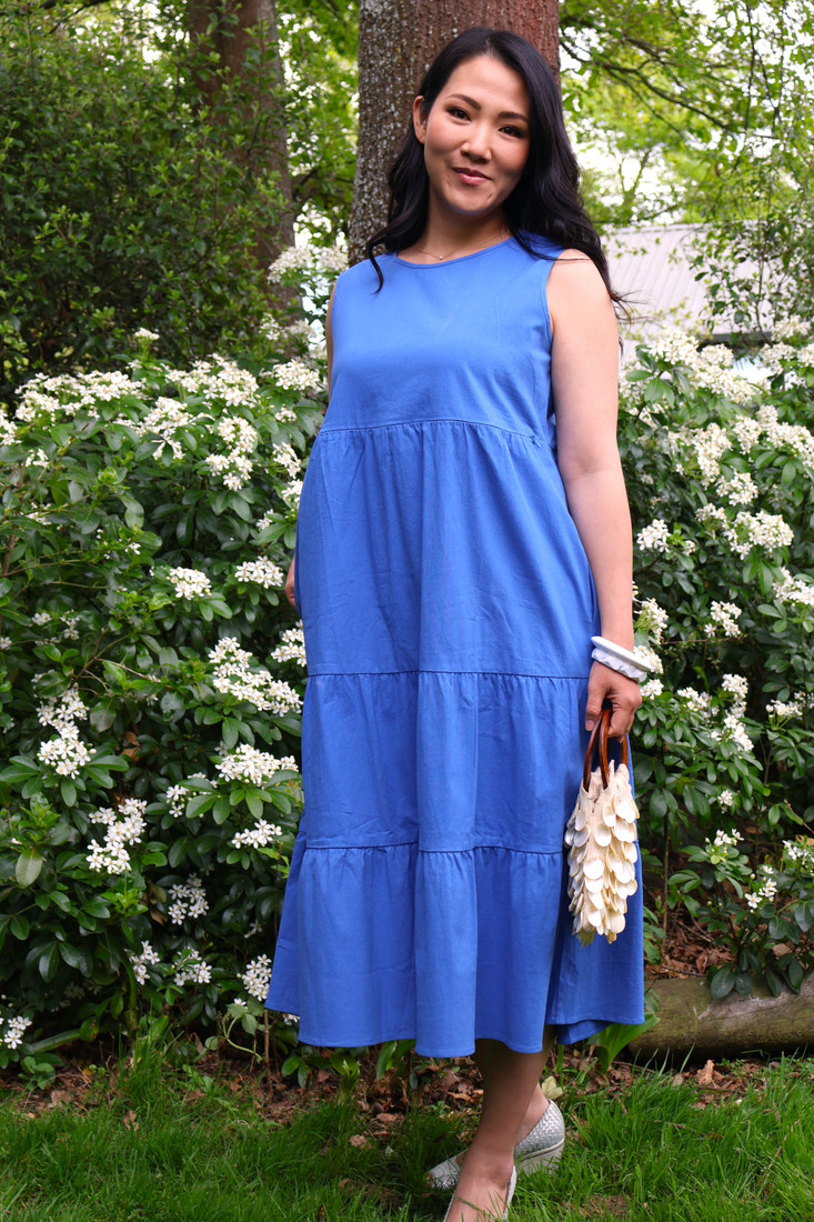 Tiered Midi Dress Blue - Maternity & Breastfeeding